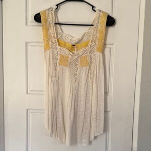 Free People Cream and Yellow Lace Tank Top